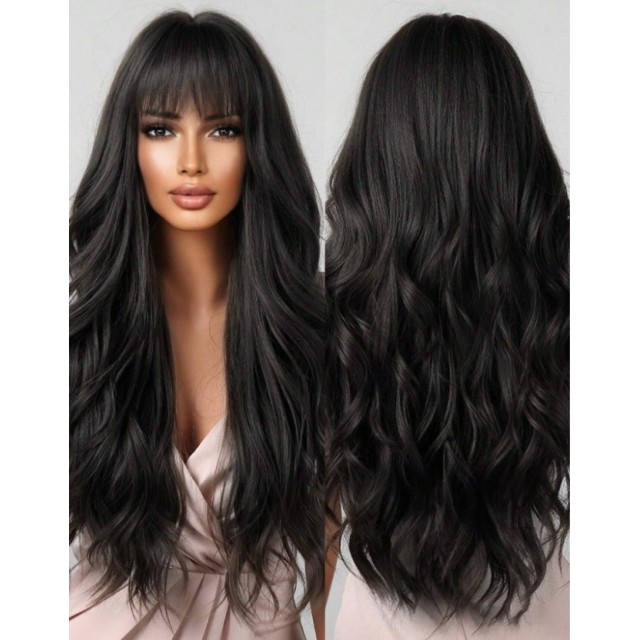 Dolga črna valovita lasulja