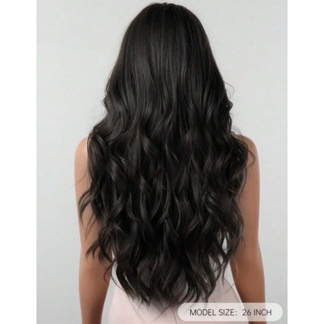 Dolga črna valovita lasulja