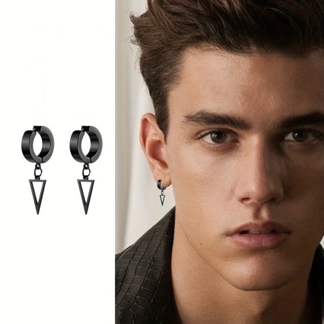 Viseči moški uhani s trikotnim obeskom brez prebadanja 