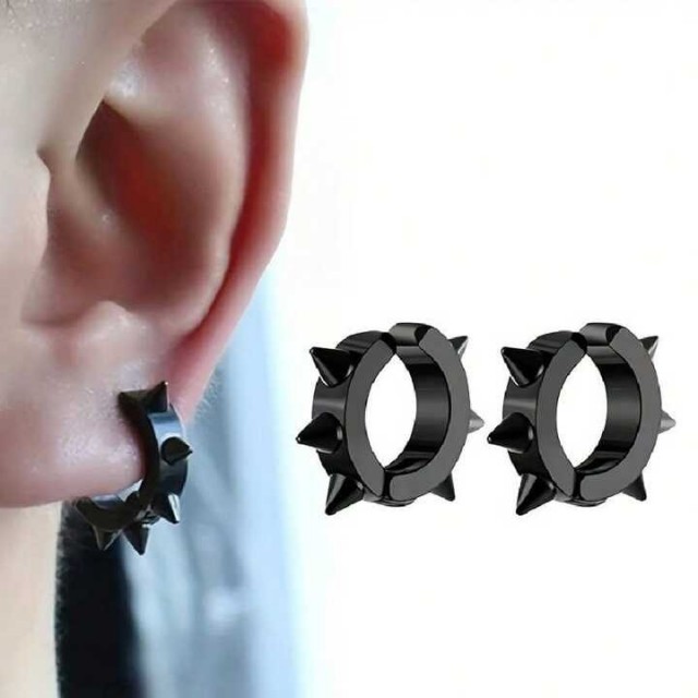 Moški uhani v črni barvi z netki brez prebadanja