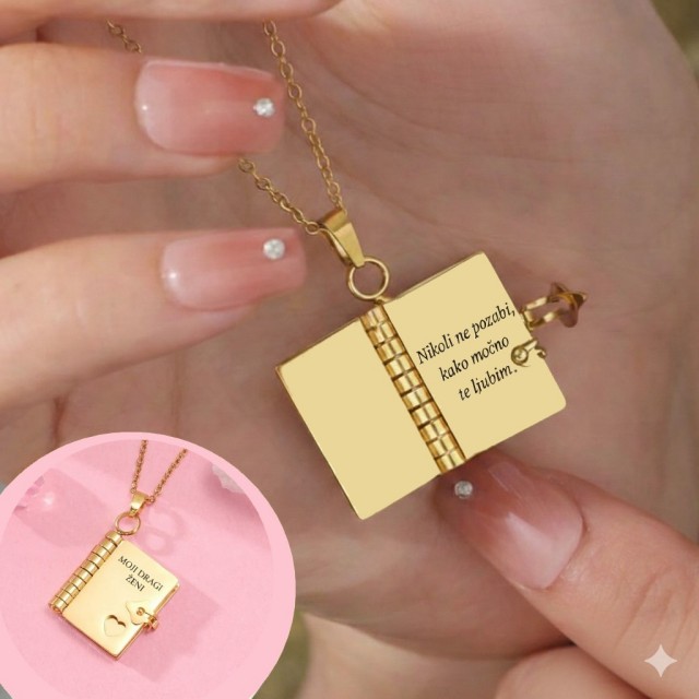 Personalizirana ogrlica s knjigo in gravuro po želji v 3 barvah