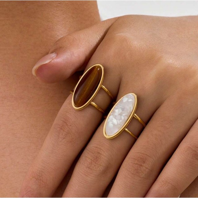 Nastavljiv odprt zlat prstan s kamnom 2 barvi