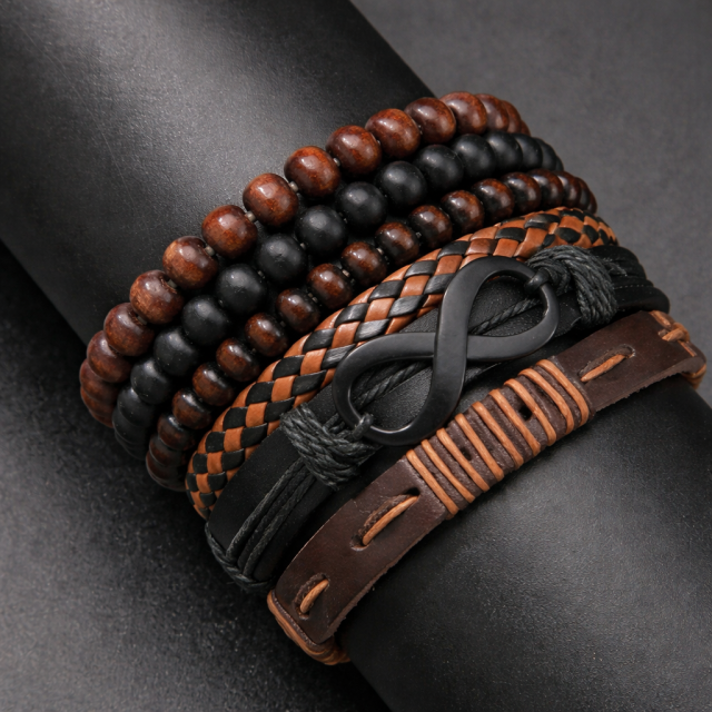 Komplet 6 moških usnjenih zapestnic 