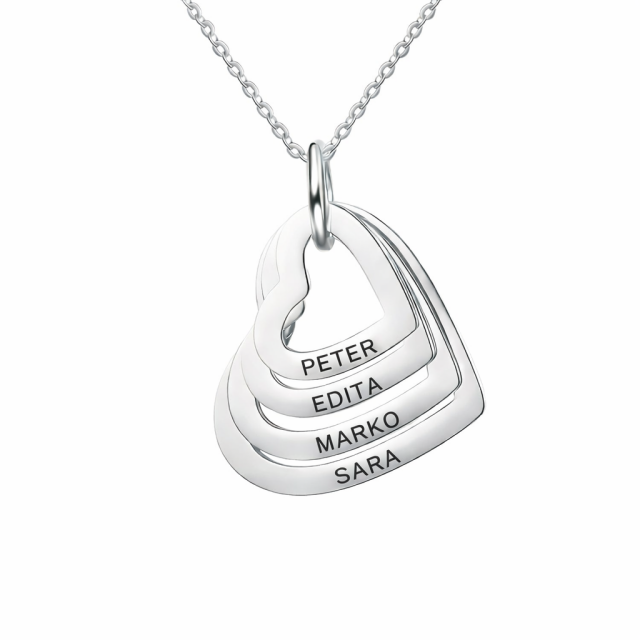 Personalizirana ogrlica s 4 srci in gravuro po želji