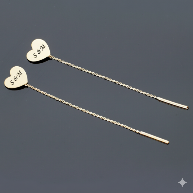 Personalizirani viseči uhani s srcem in gravuro po želji