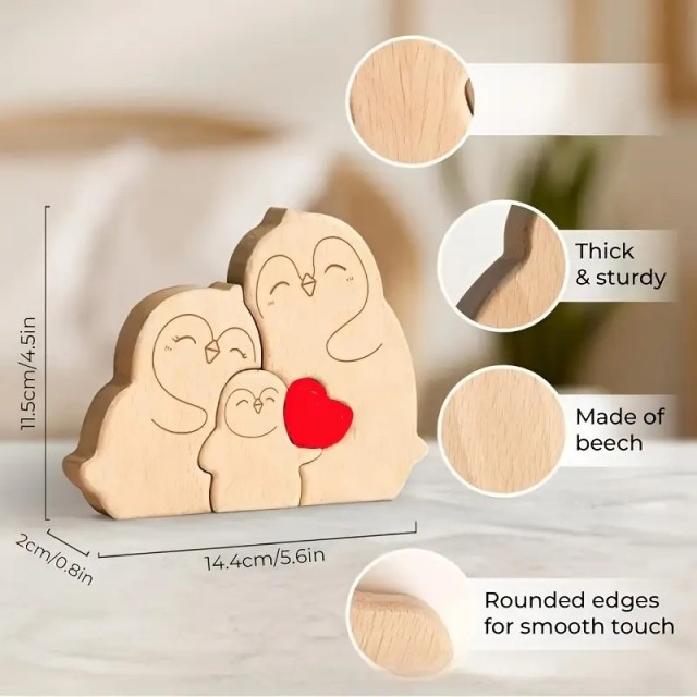 Personalizirana lesena sestavljanka s pingvini VAŠA DRUŽINA