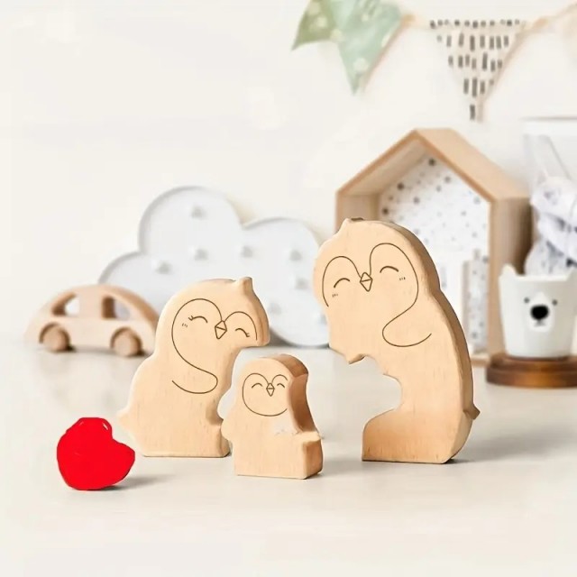 Personalizirana lesena sestavljanka s pingvini VAŠA DRUŽINA