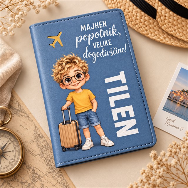 Personaliziran ovitek za potni list z vašim imenom in risanim portretom