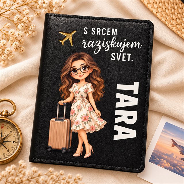Personaliziran ovitek za potni list z vašim imenom in risanim portretom