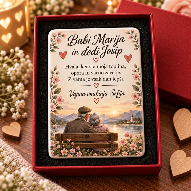 Personaliziran keramični magnet za babico in dedka - z besedilom in grafiko po želji 