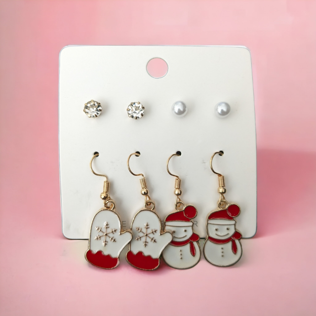 Komplet 4 parov božičnih uhančkov 