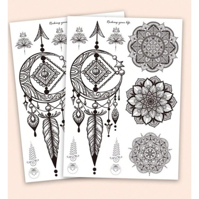 Komplet 3 začasnih tatu nalepk z mandala potiskom