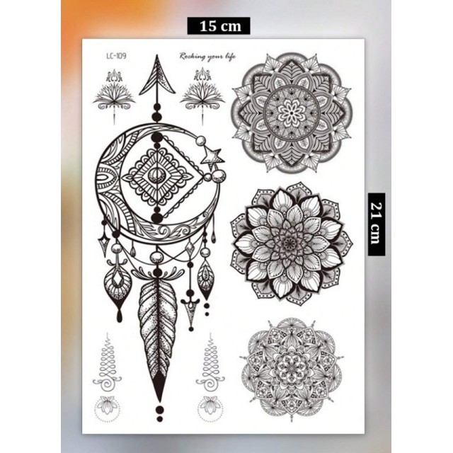 Komplet 3 začasnih tatu nalepk z mandala potiskom