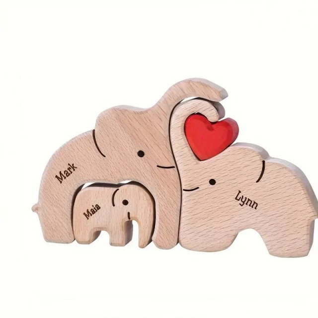 Personalizirana lesena SLONJA sestavljanka VAŠA DRUŽINA