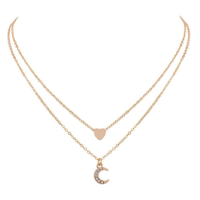 Dvojna verižica srček z luno, zlate barve
