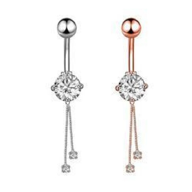 Viseč uhan za popek, srebrn ali rose