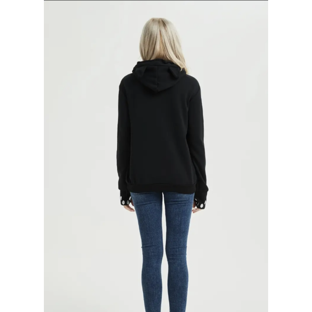 Pulover s kapuco in uhlji, črna muca