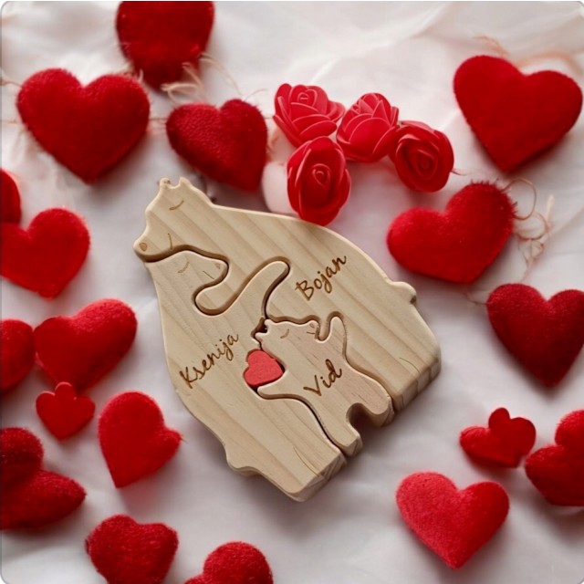 Personalizirana lesena medvedja sestavljanka VAŠA DRUŽINA