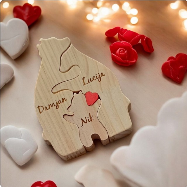 Personalizirana lesena medvedja sestavljanka VAŠA DRUŽINA