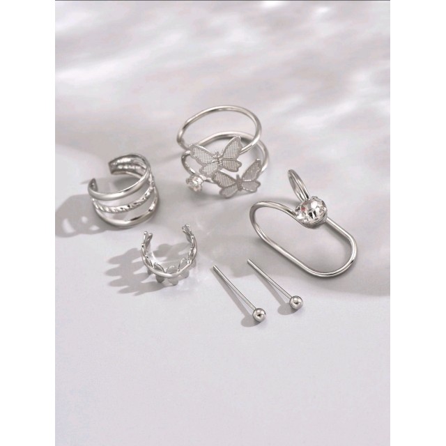 6 delni komplet uhanov v srebrni barvi 