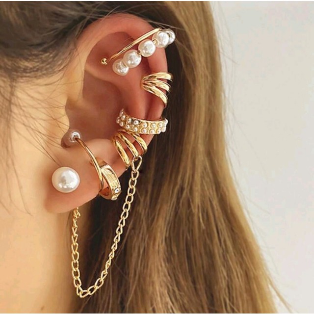 8 delni set uhanov v zlati barvi 