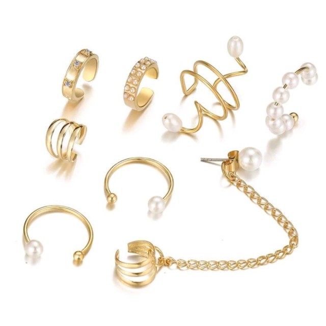 8 delni set uhanov v zlati barvi 