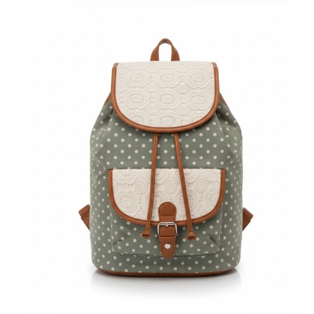 Nahrbtnik črn s pikicami in čipko, zelen