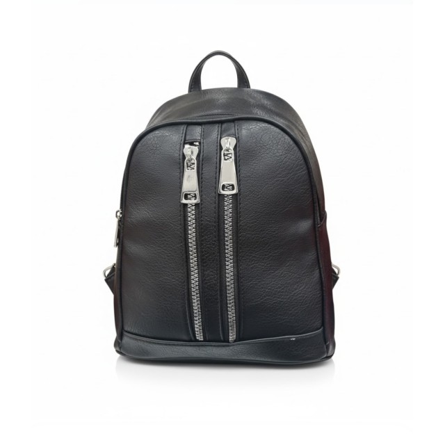 Nahrbtnik črn usnjen ženski z dvojno zadrgo 896