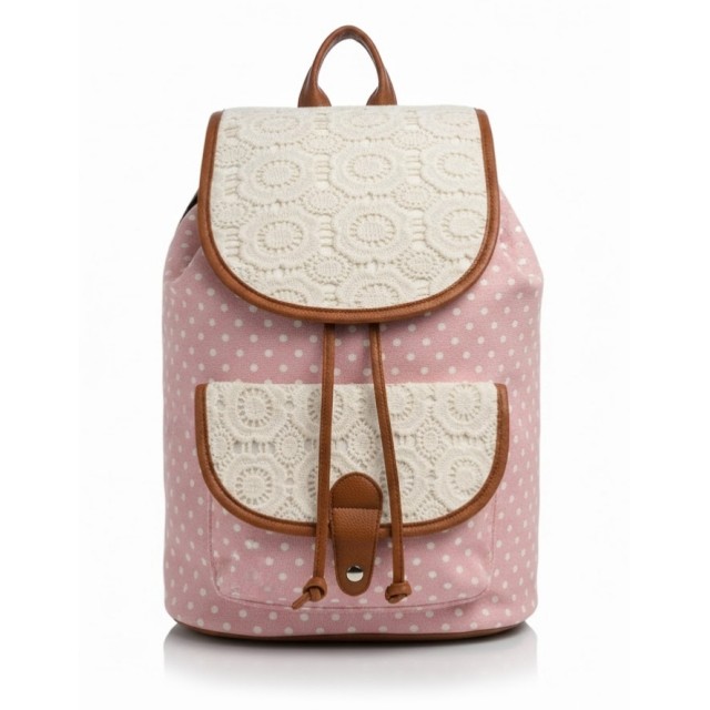 Nahrbtnik črn s pikicami in čipko, roza