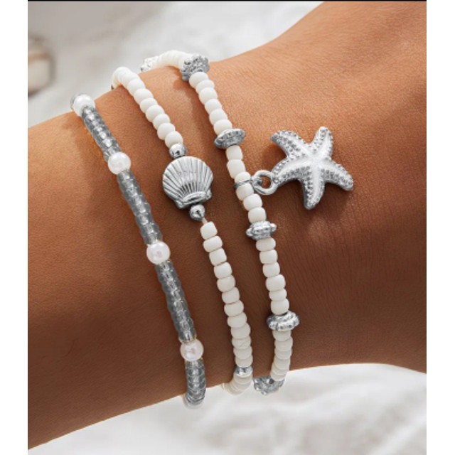 Komplet 3 poletnih raztegljivih zapestnic z drobnimi perlami