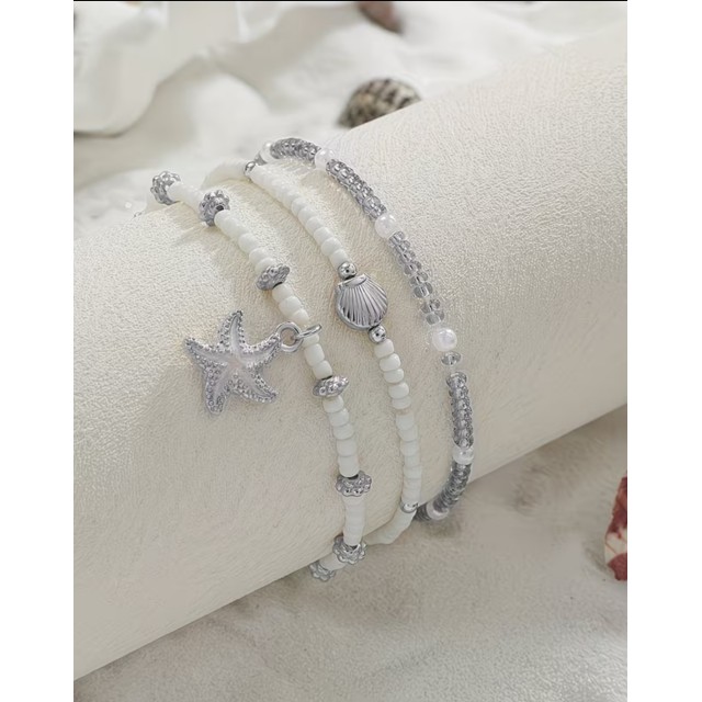 Komplet 3 poletnih raztegljivih zapestnic z drobnimi perlami