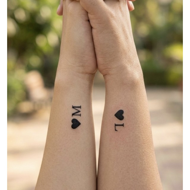 Personaliziran komplet dveh tatujev z inicialko in srcem 