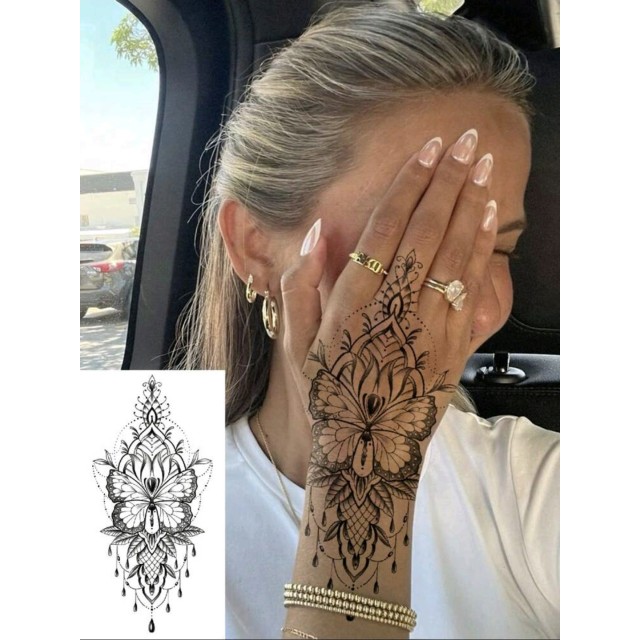 Tattoo nalepka večja z motivom rož in metulja 