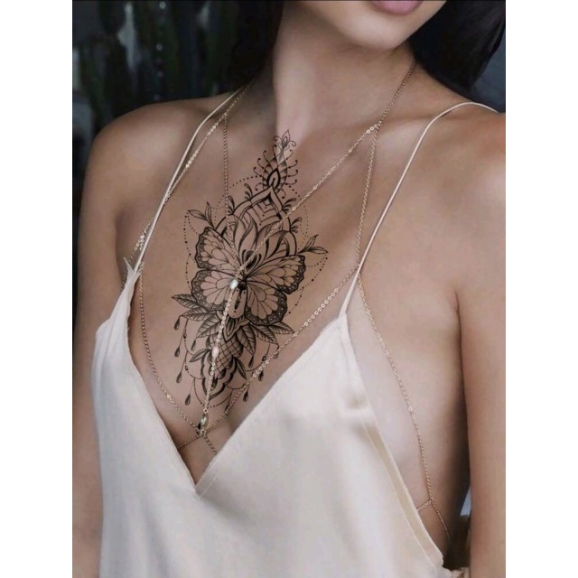 Tattoo nalepka večja z motivom rož in metulja 