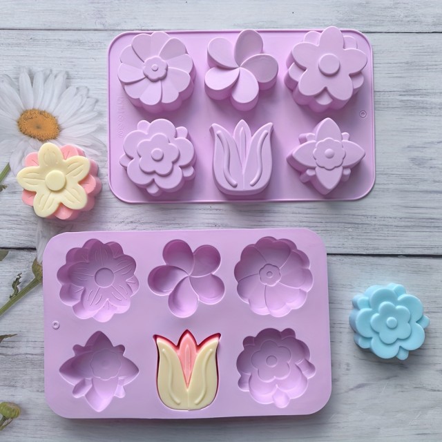 Komplet 3 silikonskih kalupov za izdelavo mila ali sveč cvetlični 