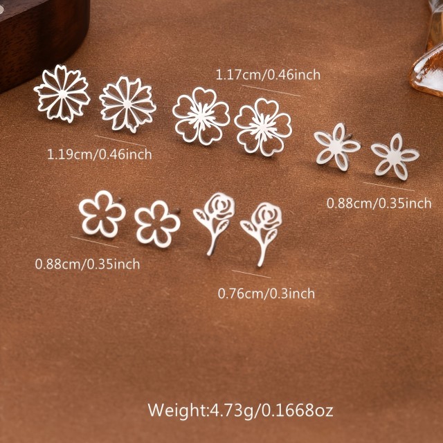 5 parov minimalističnih in ljubkih cvetličnih uhanov iz nerjavečega jekla