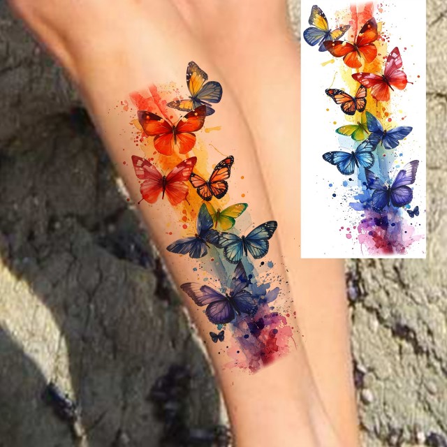 Vodoodporna tatto nalepka z barvitimi metulji