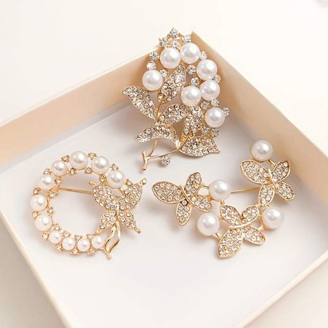 Akcijski komplet 3 elegantnih brošk z okrasnimi kamni