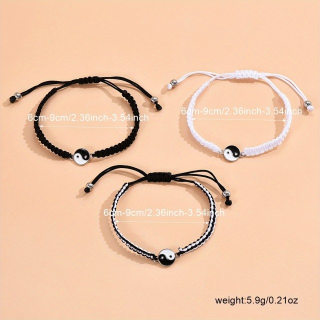 Komplet 3 pletenih nastavljivih zapestnic Yin Yang