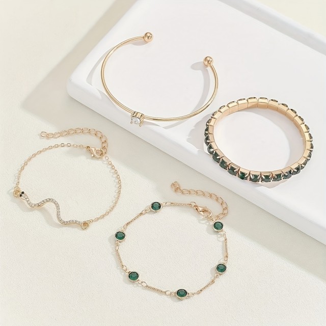 4 delni set zapestnic v smaragdno zeleni barvi