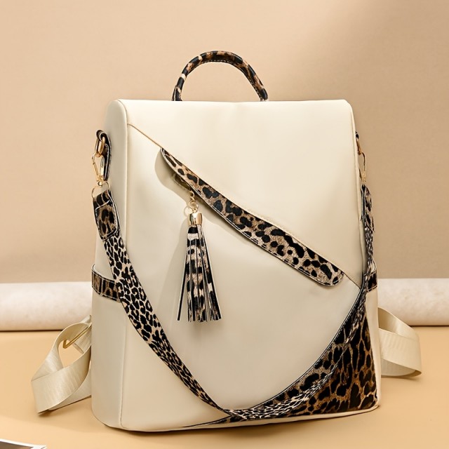 Ženski nahrbtnik z leopardjim vzorcem bež barve