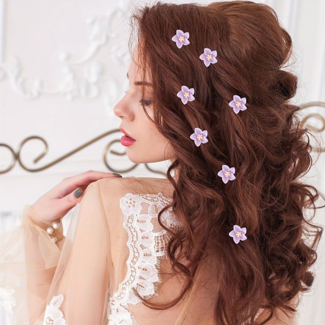 Komplet 10 simpatičnih mini cvetnih lasnic v vijolični barvi