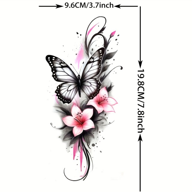 Vodoodporna tatu nalepka z motivom lilij in metulja