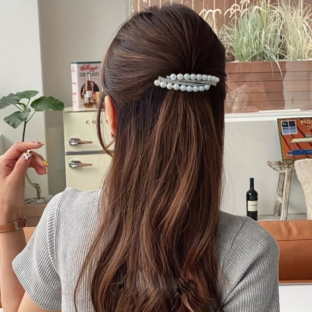 Elegantna kovinska sponka za lase z imitacijo biserov in kamenčkov 
