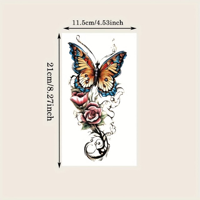 Barvna tatu nalepka z metuljem in rožami