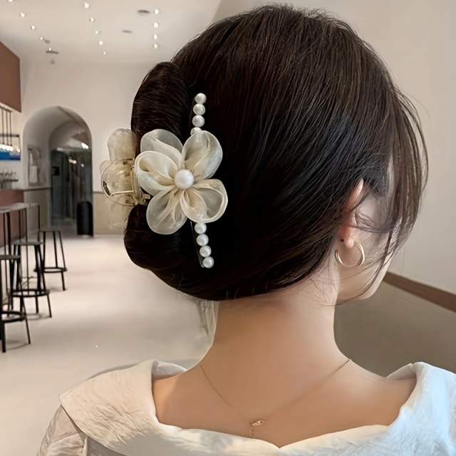 Bohemska cvetlična lasna sponka z imitacijo biserov