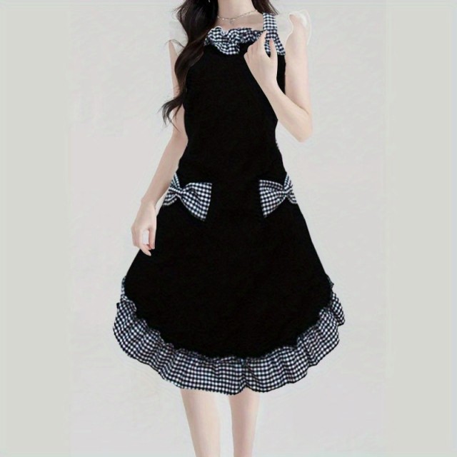 Vintage črno beli predpasnik s karirastim vzorcem