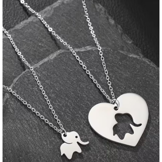 Komplet verižic mama & hči – srce s slončkom 2 kosa