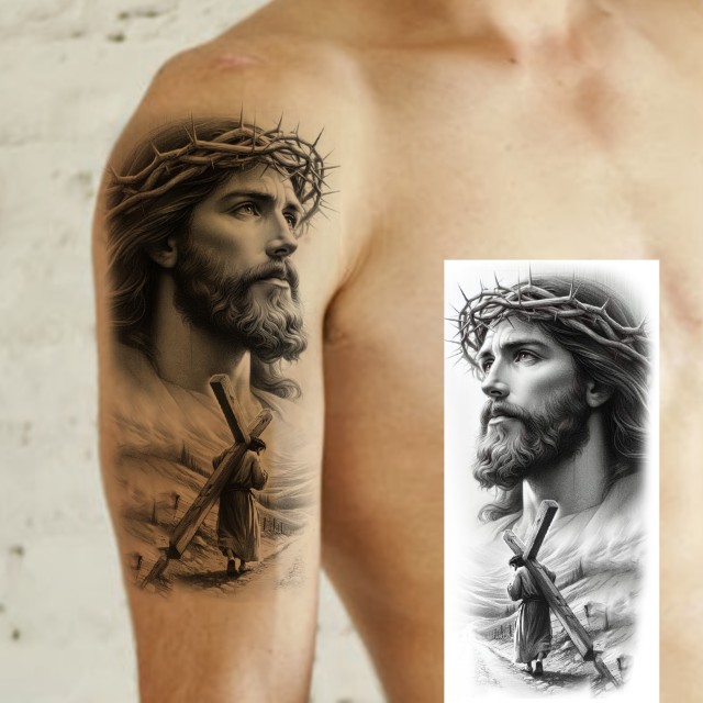 Začasna tattoo nalepka Jezusov krščanski križ