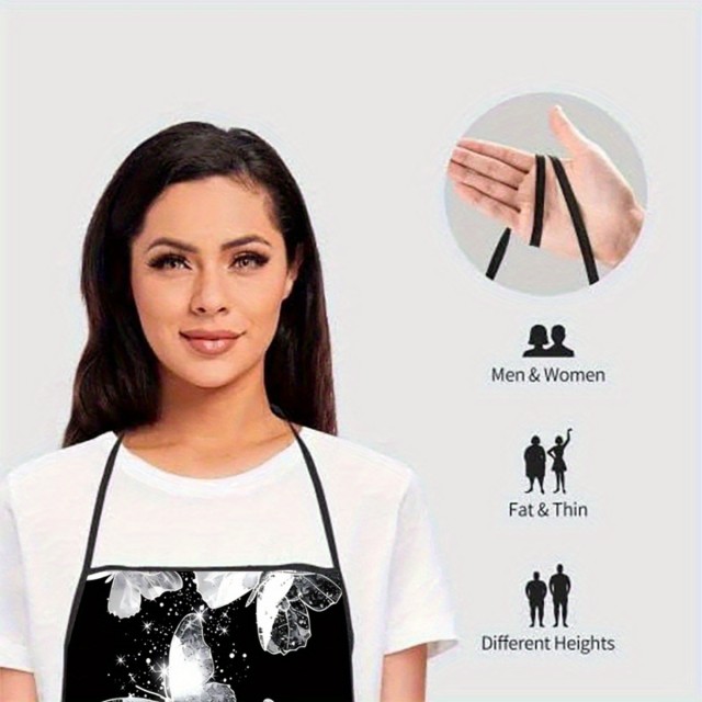 Ženski predpasnik s potiskom metulja na črnem ozadju